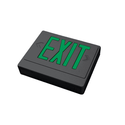 Remote Capable Black Plastic LED Exit Sign With Green Lettering - With Battery - Remote Capable