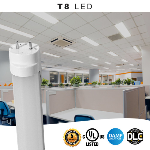 Plug and Play Universal Fit LED T8 4 FT Tubes, 4000K Cool White, 18 Watt, 1900 Lumens -  Works with electronic T8 ballasts or without ballasts (bypass), Frosted Lens