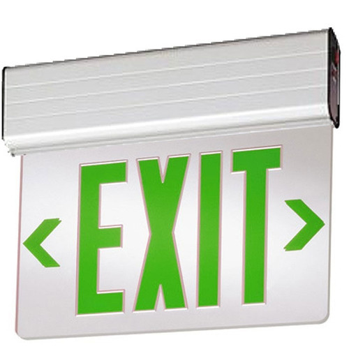 Aluminum LED Edgelit Exit Sign- Surface Mount Aluminum Canopy with Mirror Panel and Green lettering - With Battery Back-Up