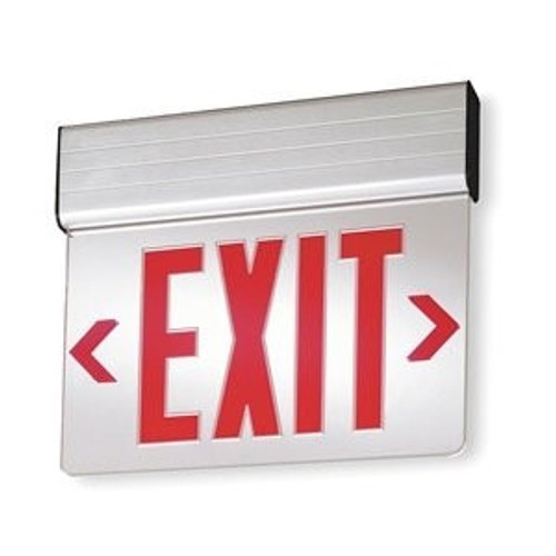 LED Edgelit Exit Sign- Surface Mount Aluminum Canopy with Mirror Panel and Red Lettering - With Battery Back-Up