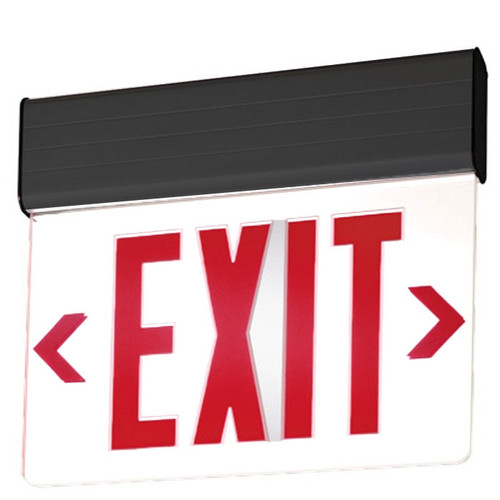 LED Edgelit Exit Sign- Surface Mount Black Aluminum Canopy with White Panel and Red Lettering - With Battery Back-Up