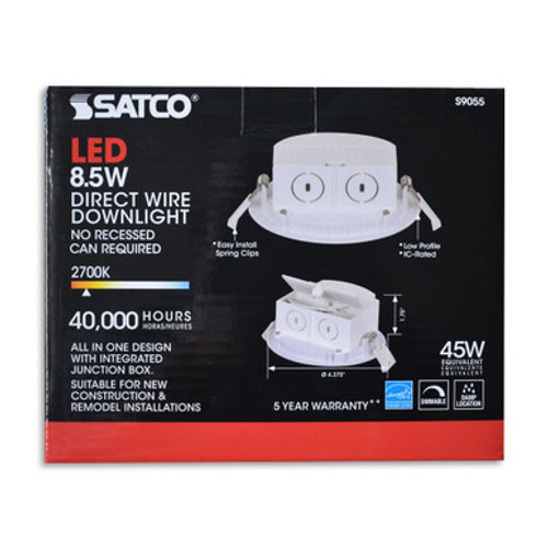 4 Inch Downlight Edge-lit - 8.5 Watt- 500 Lumens - 2700K Warm White - 120V - Dimmable - Recessed Can Not Required