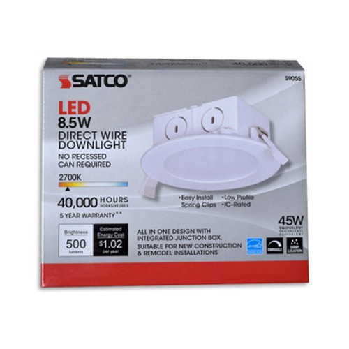 4 Inch Downlight Edge-lit - 8.5 Watt- 500 Lumens - 2700K Warm White - 120V - Dimmable - Recessed Can Not Required