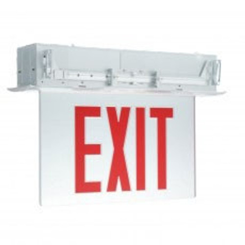 Superior Lighting RELZXTE-2-R-W-W-EM - LED EdgeLit Exit Sign Recessed Mount - White Canopy with White Panel and Red Lettering