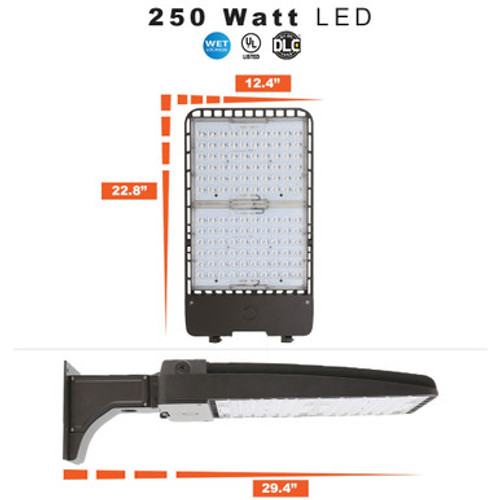 250 Watt LED Parking Lot Area Light - Wall Mount - 34500 Lumens - 5000K Daylight - 120-277V - Bronze Finish