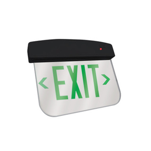 Superior Lighting PLELXTEU2-G-M-B-EM - LED Plastic EdgeLit Exit Sign - Black Canopy Surface Mount with Mirror Panel and Green Lettering - With Battery Back-Up