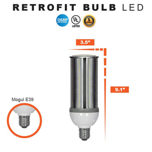 LED Corn Bulb 150W Replacement - Uses 36 Watt,  5000K Daylight, E39 Mogul Base; 100-277 volts