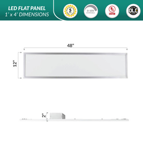 1x4 LED Flat Panel - 40 Watt - 4000 Lumens - 4000K Cool White - 120-277V - Dimmable - For Recessed Drop Ceiling