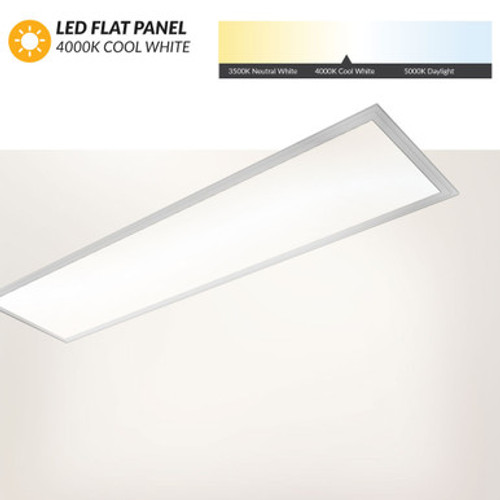 1x4 LED Flat Panel - 40 Watt - 4000 Lumens - 4000K Cool White - 120-277V - Dimmable - For Recessed Drop Ceiling