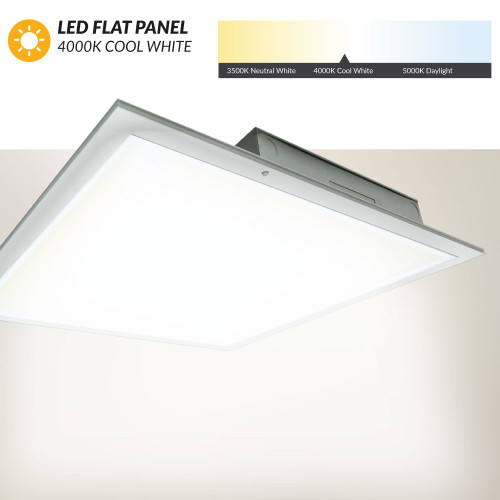 2x2 LED Flat Panel - 40 Watt - 4200 Lumens - 4000K Cool White - 120-277V - Dimmable - With Suspension Hanging Kit