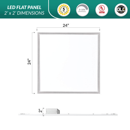 2x2 LED Flat Panel - 40 Watt - 4200 Lumens - 5000K Daylight - 120-277V - Dimmable - With Surface Mount Kit