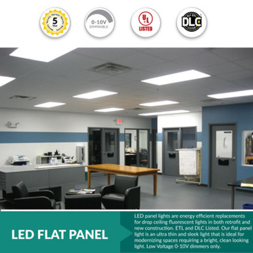 2x4 LED Flat Panel - 50 Watt - 5100 Lumens - 4000K Cool White - 120-277V - Dimmable - With Suspension Hanging Kit