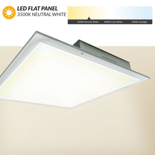 2x2 LED Flat Panel - 40 Watt - 4200 Lumens - 3500K Neutral White - 120-277V - Dimmable - With Recessed Sheet Rock Kit