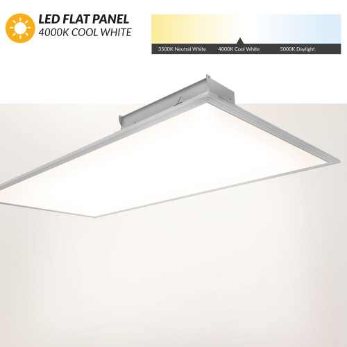 2x4 LED Flat Panel - 50 Watt - 5100 Lumens - 4000K Cool White - 120-277V - Dimmable - With Recessed Sheet Rock Kit