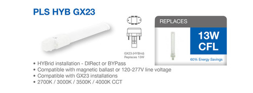 GX23 2Pin LED Bulb - Replaces 13 Watt- GX23 Base Lamps - Ballast Compatible or Bypass, 3000K and 550 Lumens