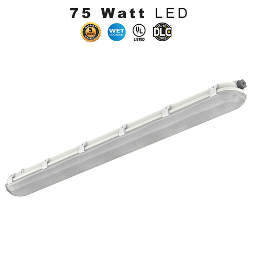LED Waterproof Vapor Tight Light for Carports, Parking Garages and Wet Locations - 75 Watt 9,300 Lumens - 4 Foot - 5000K Daylight.