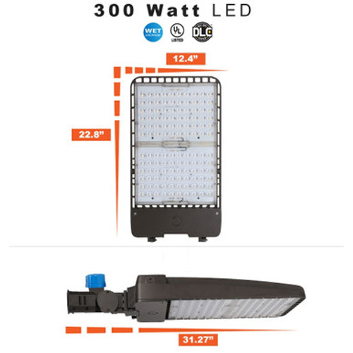 300 Watt LED Parking Lot Area Light - Slipfitter Mount with Photocell - 41000 Lumens - 5000K Daylight - 120-277V - Bronze Finish