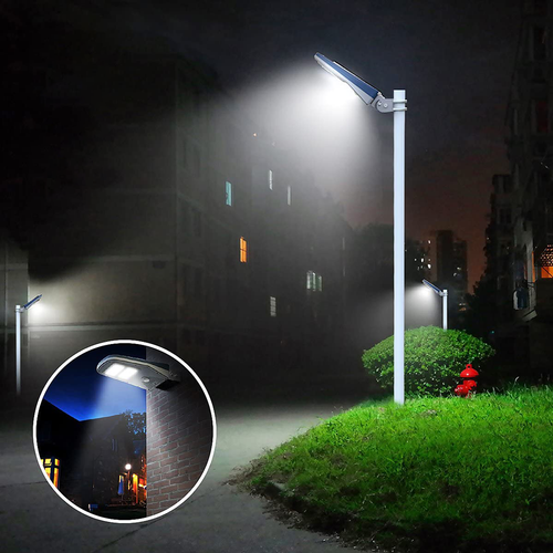LED Solar Powered Commercial Street Lamp Post - 17 Watt Square Pole Mount 5000K Daylight