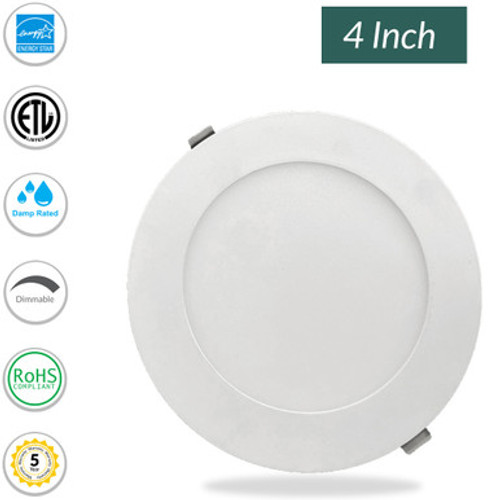 4 Inch Edge Lit Recessed LED Downlight - 9 Watt- 630 Lumens - 4000K Cool White - 120V - Dimmable - Recessed Can Not Required
