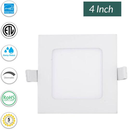 4 Inch Low Profile LED Recessed Square Lighting No Recessed Can Required - 10.5 inch 530 Lumens 4000K Cool White