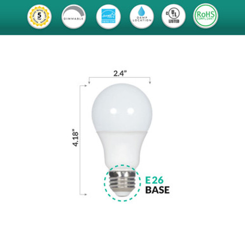 LED 9 Watt (60W Replacement) A19 Dimmable LED 3000K - Soft White, 120V (800 Lumens) 719