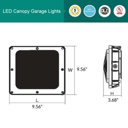 60 Watt LED Square Garage Canopy Light - Ceiling or Conduit Mount - 8000 Lumens - 5000K Daylight - 120-277V- Bronze