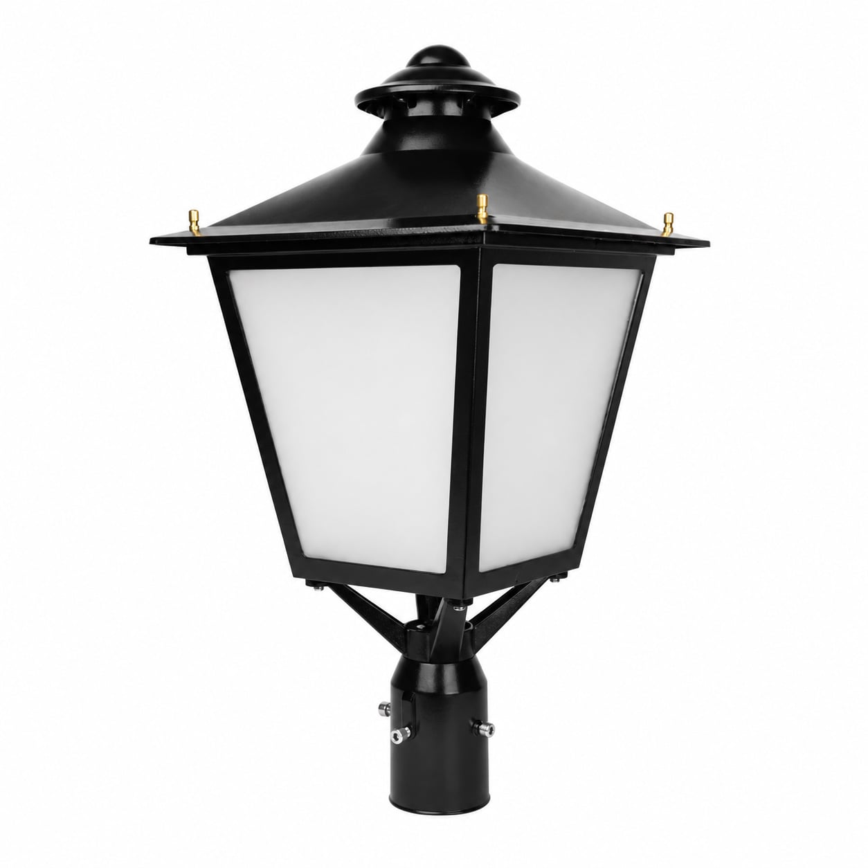 Decorative LED post top light, black finish, color selectable 3000K 4000K 5000K, fits up to 3 inch pole, studio image