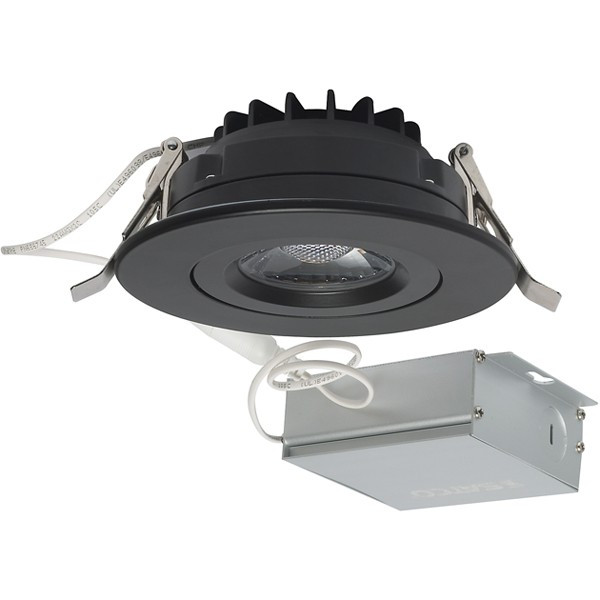 4 Inch LED Gimbal Round Downlight - Black - 12 Watt - 850 Lumens - 3000K Soft White - 120V - Dimmable - Recessed Can Not Required