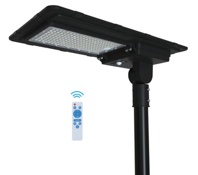 LED Solar Street Light - 80 Watt - 12000 Lumens - 6000K Daylight - Post Mount - with Programmable Motion Sensor - Black Finish