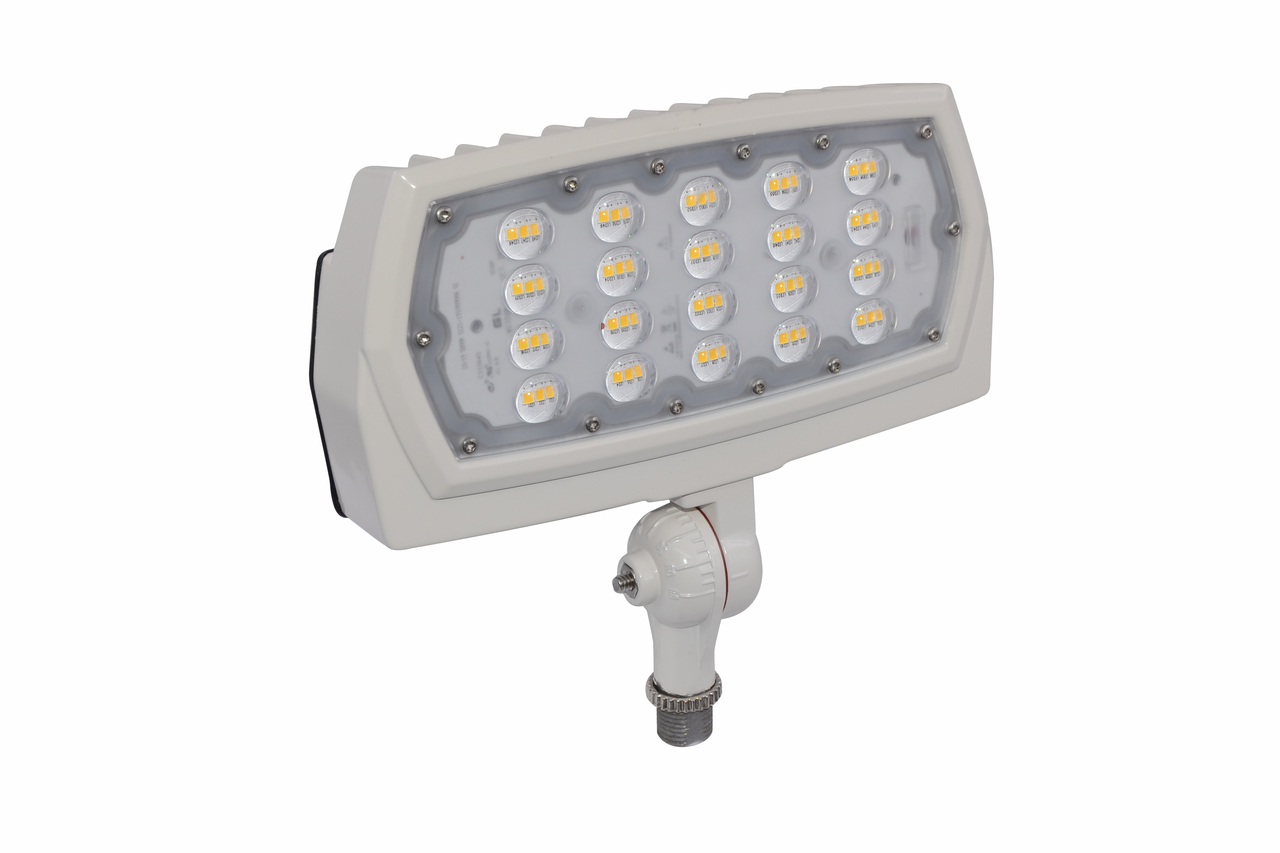 70 Watt LED Outdoor Flood Lights - Knuckle Mount - 8500 Lumens - 5000K Daylight - 120-277V - White Finish