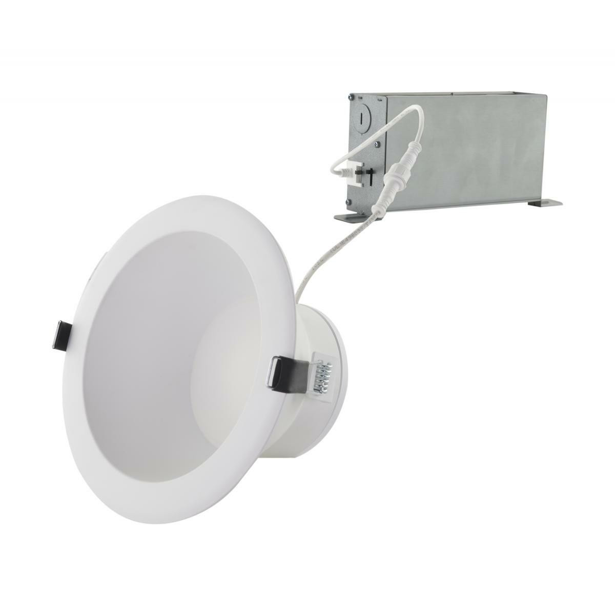 4 Inch LED Commercial Downlight - Selectable 8.5/11/14.5 Watt - 600-1020 Lumens - Color Selectable 27K/30K/35K/40K/50K - 120V - New Construction Plate Included - Wide 80 Degree beam