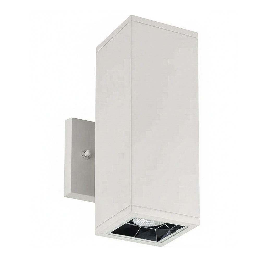 LED cylinder wall light, 20W, selectable 3000K 4000K 5000K, white finish, architectural downlight, clean white background