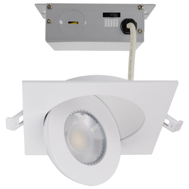 4 Inch Square LED Gimbaled Downlight - 9W - 750 Lumens - 120V - Color Temperature Selectable 27K/30K/35K/40K/50K - White Finish - No Recess Can Required