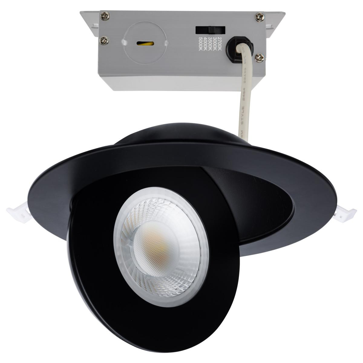 6 Inch Round LED Gimbaled Downlight - 15W - 1400 Lumens - 120V - Color Temperature Selectable 27K/30K/35K/40K/50K - Black Finish - No Recess Can Required