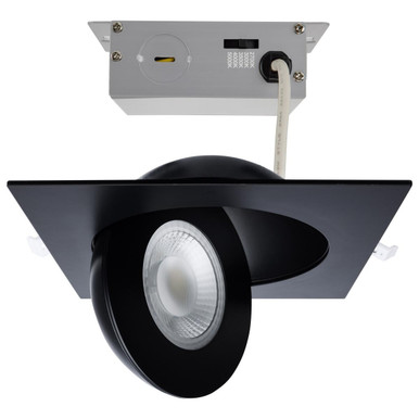 6 Inch Square LED Gimbaled Downlight - 15W - 1400 Lumens - 120V - Color Temperature Selectable 27K/30K/35K/40K/50K - Black Finish - No Recess Can Required
