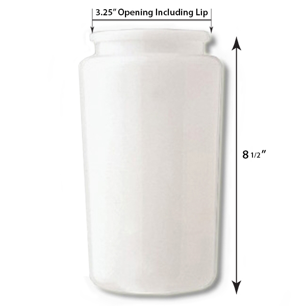 8 Inch Plastic Cylinder Plain Lip Opening White Opal Lexan