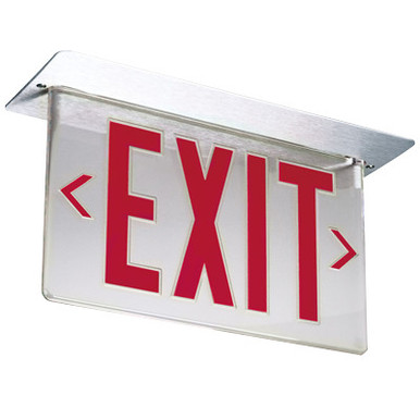 LED Edge-Lit Emergency Exit Sign, Aluminum, Double face, Red with mirror separator, 120-277V, Emergency Battery, Ceiling or Back Mount, Left Right Indicators - LRP 2 RMR LRA 120/277 EL N
