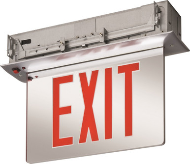 Recessed Mount Edge-Lit Exits with LED Lamps, Single Face, Red,