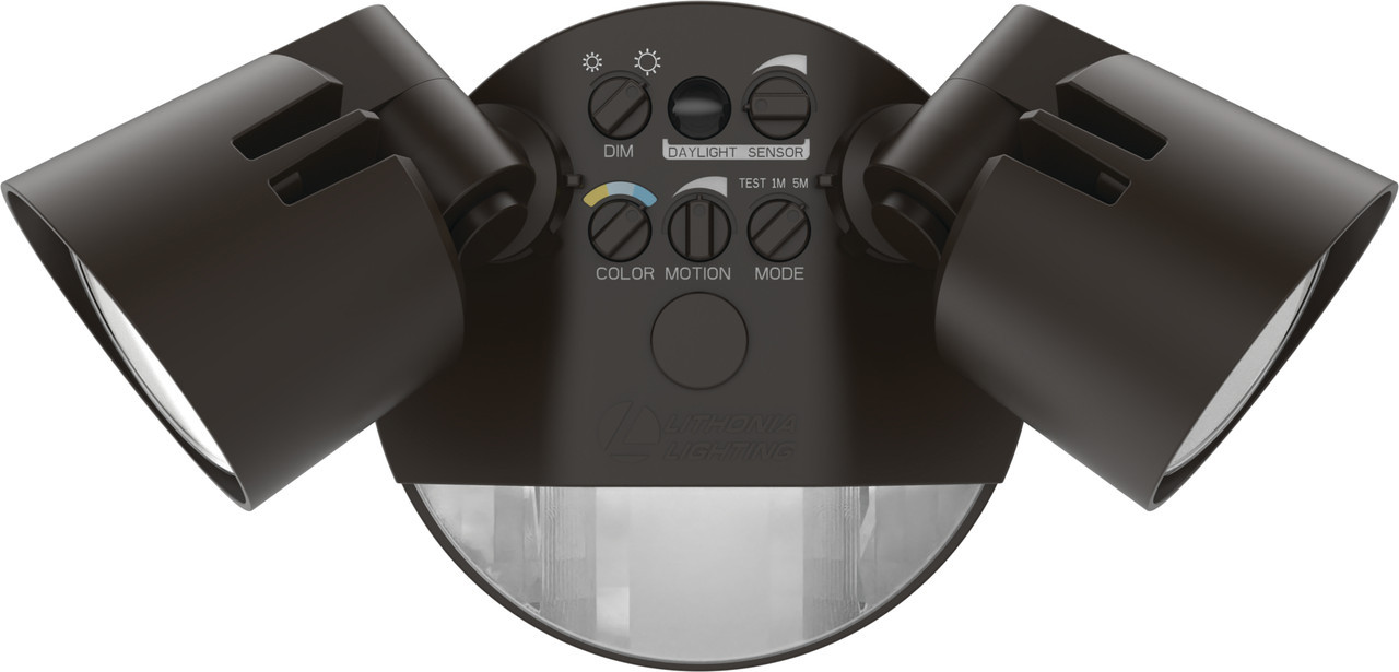 HGX LED 2RH ALO SWW2 120 PIR DDB M2 LED Residential Security FloodLights, 2 Round Heads, Adjustable Light Output, Switchable CCT- 3000K, 4000K, 5000K, 120V, Motion/ambient Sensor <15FT; Dims to 3V, Dark Bronze Finish
