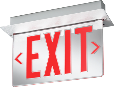 LED Edge-Lit Emergency Exit Sign, Aluminum,Single face,Red on clear,Left and right,Dual voltage,Emergency,Sealed, maintenance free nickel-cadmium battery - LRP 1 RC LRA 120/277 EL N