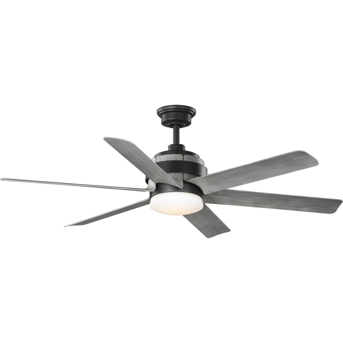 Kaysville Collection 6-Blade Grey Weathered Wood 56-Inch DC Motor LED Urban Industrial Ceiling Fan - Damp Location Listed