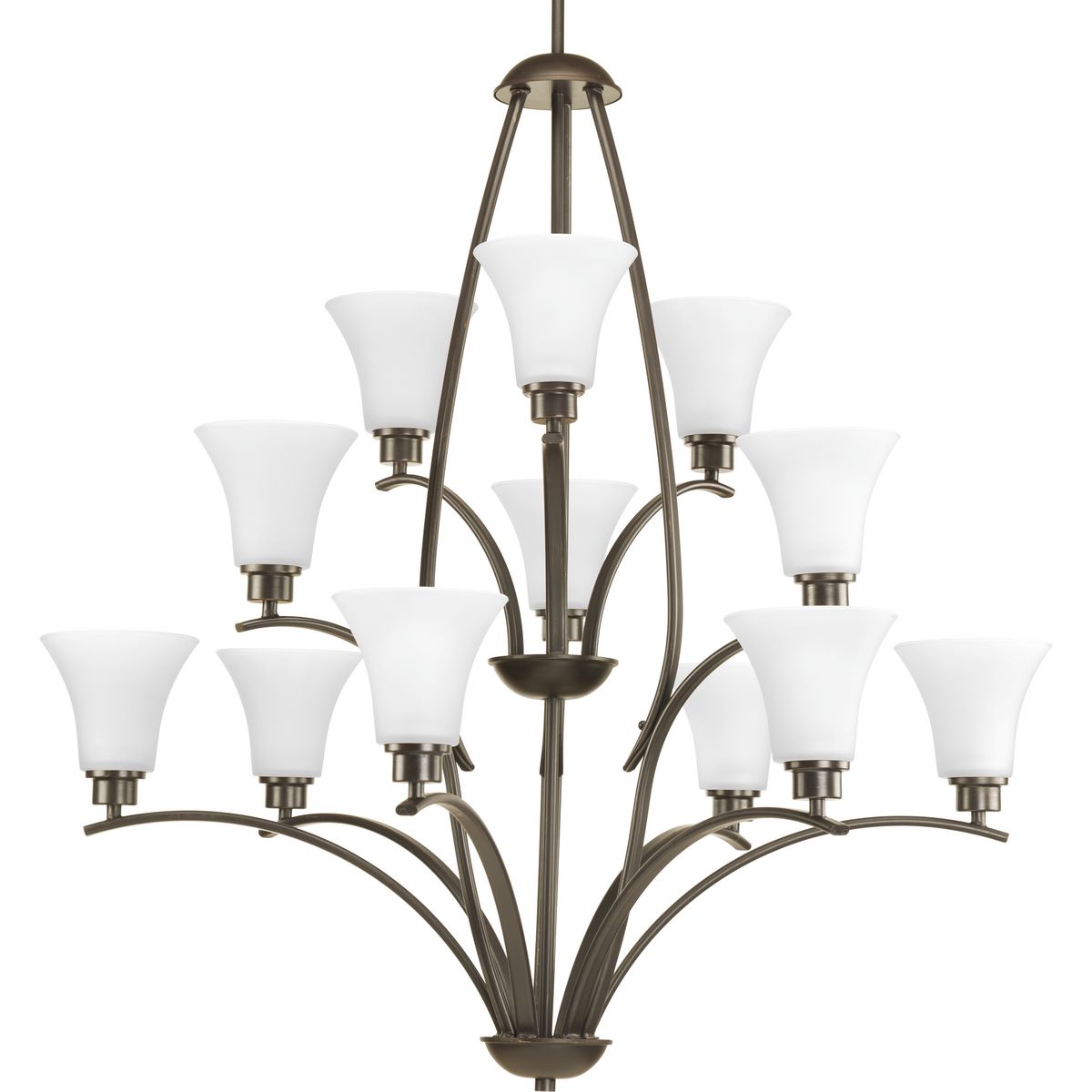 Joy Collection Twelve-Light Antique Bronze Etched White Glass Traditional Chandelier Light - Dry Location Listed