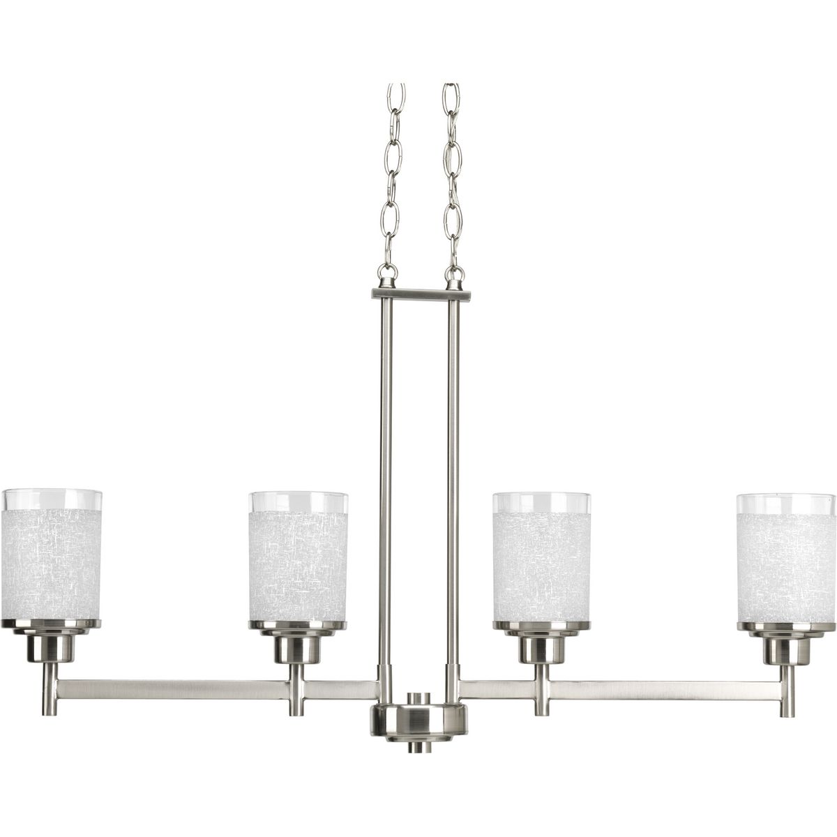 Alexa Collection Four-Light Brushed Nickel Etched Linen With Clear Edge Glass Modern Linear Chandelier Light - Dry Location Listed