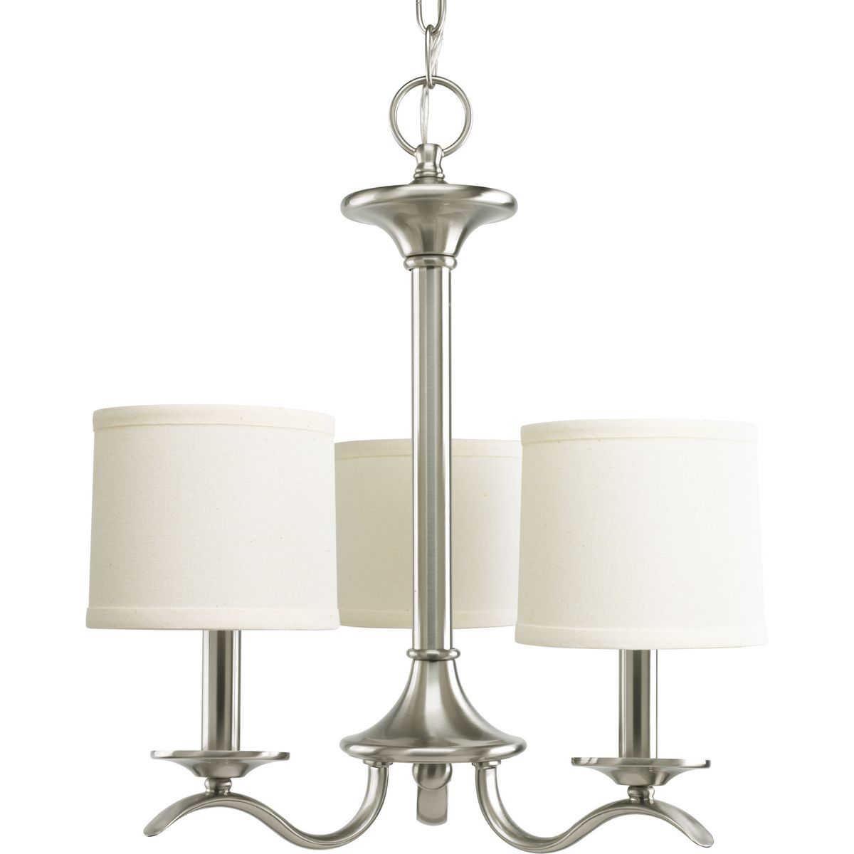 Progress Lighting Chandeliers Light - Inspire Collection Three-Light Brushed Nickel Off-White Linen Shade Traditional Chandelier Light - Model P4632-09