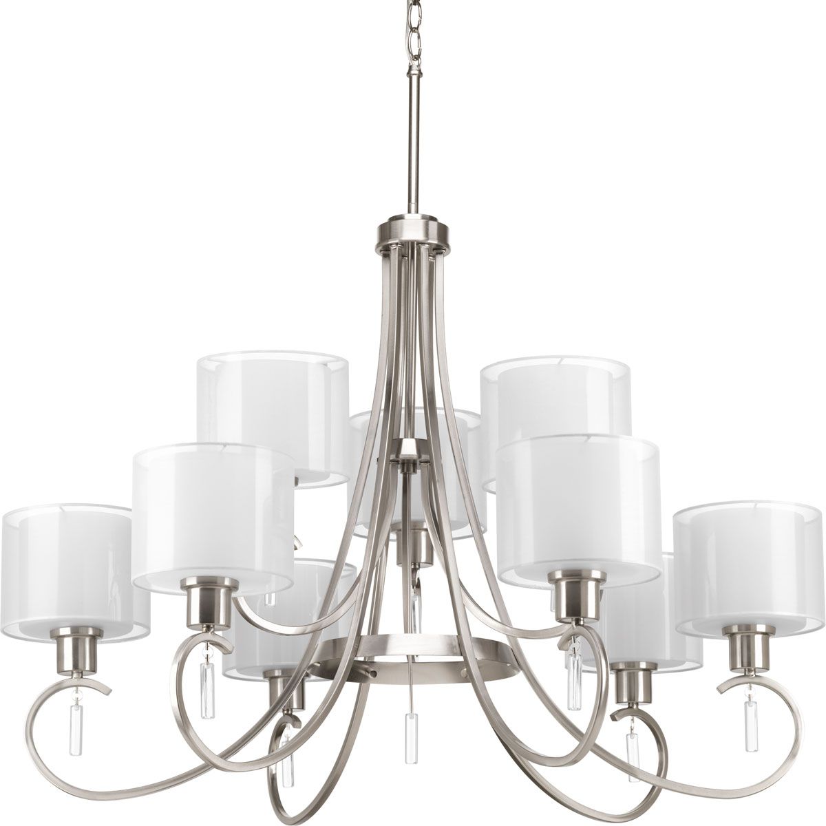 Invite Collection Nine-Light Brushed Nickel White Silk Mylar Shade New Traditional Chandelier Light - Dry Location Listed