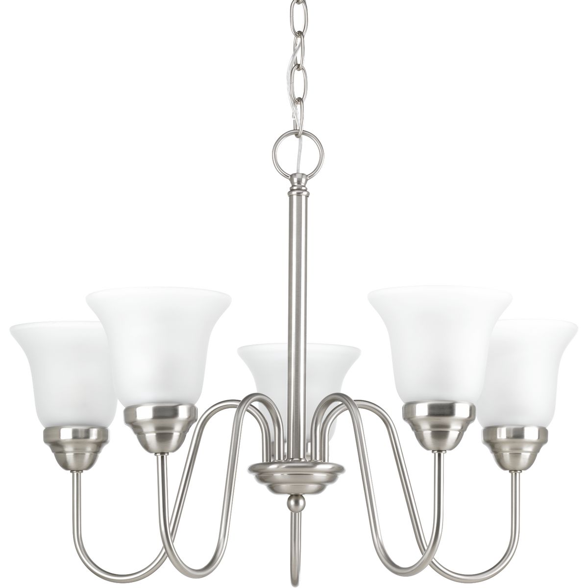 Classic Collection Five-Light Brushed Nickel Etched Glass Traditional Chandelier Light - Dry Location Listed - Model P4770-09