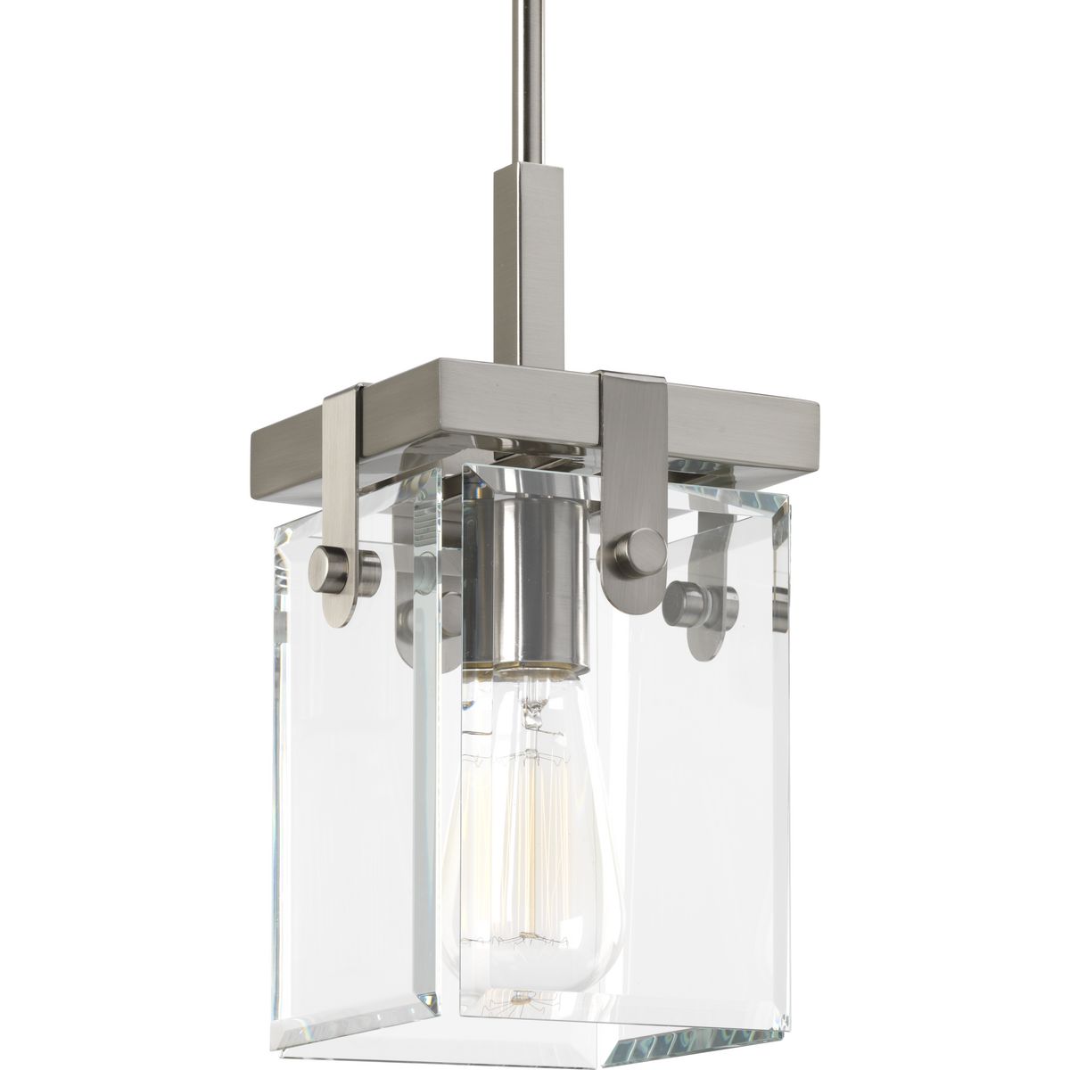 Glayse Collection One-Light Brushed Nickel Clear Glass Luxe Pendant Light - Dry Location Listed