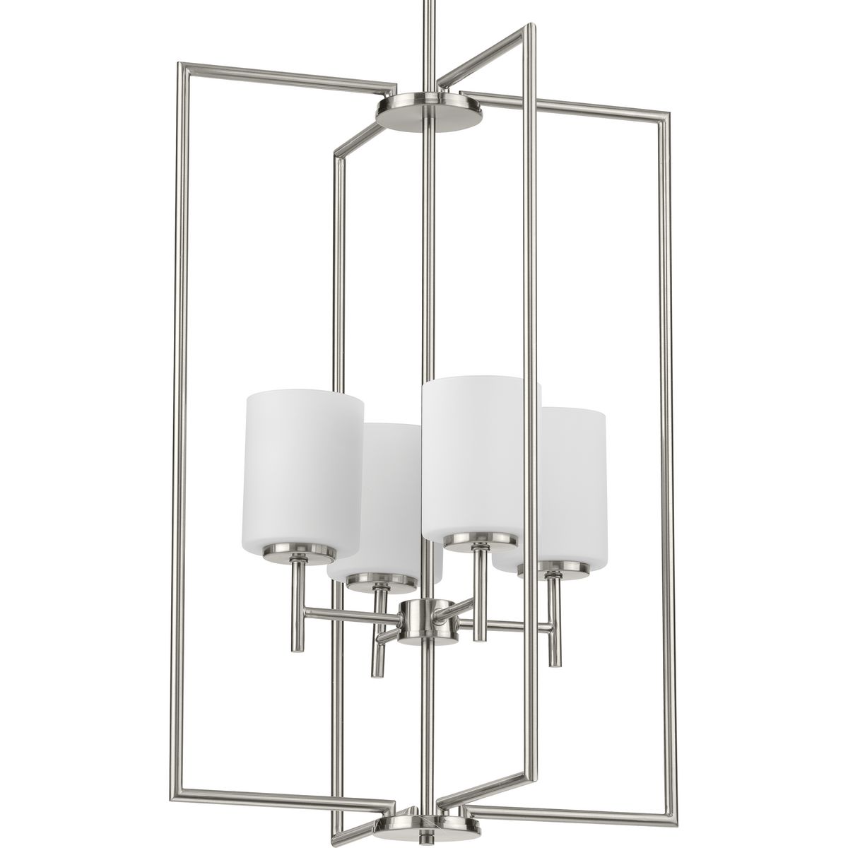 Replay Collection Four-Light Brushed Nickel Etched White Glass Modern Pendant Light - Dry Location Listed