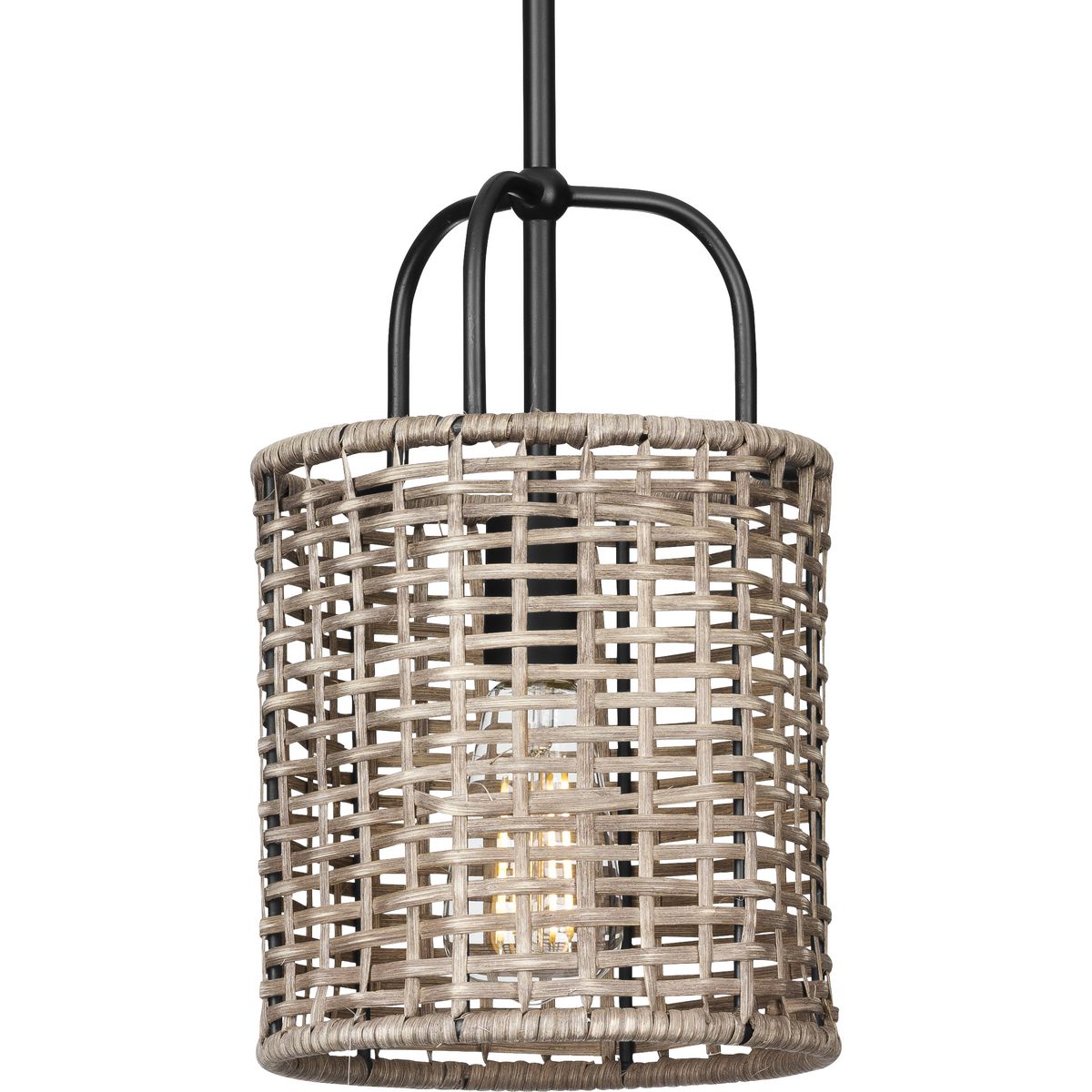 Lavelle Collection One-Light Matte Black and Mocha finish Rattan Hanging Mini-Pendant Light - Dry Location Listed