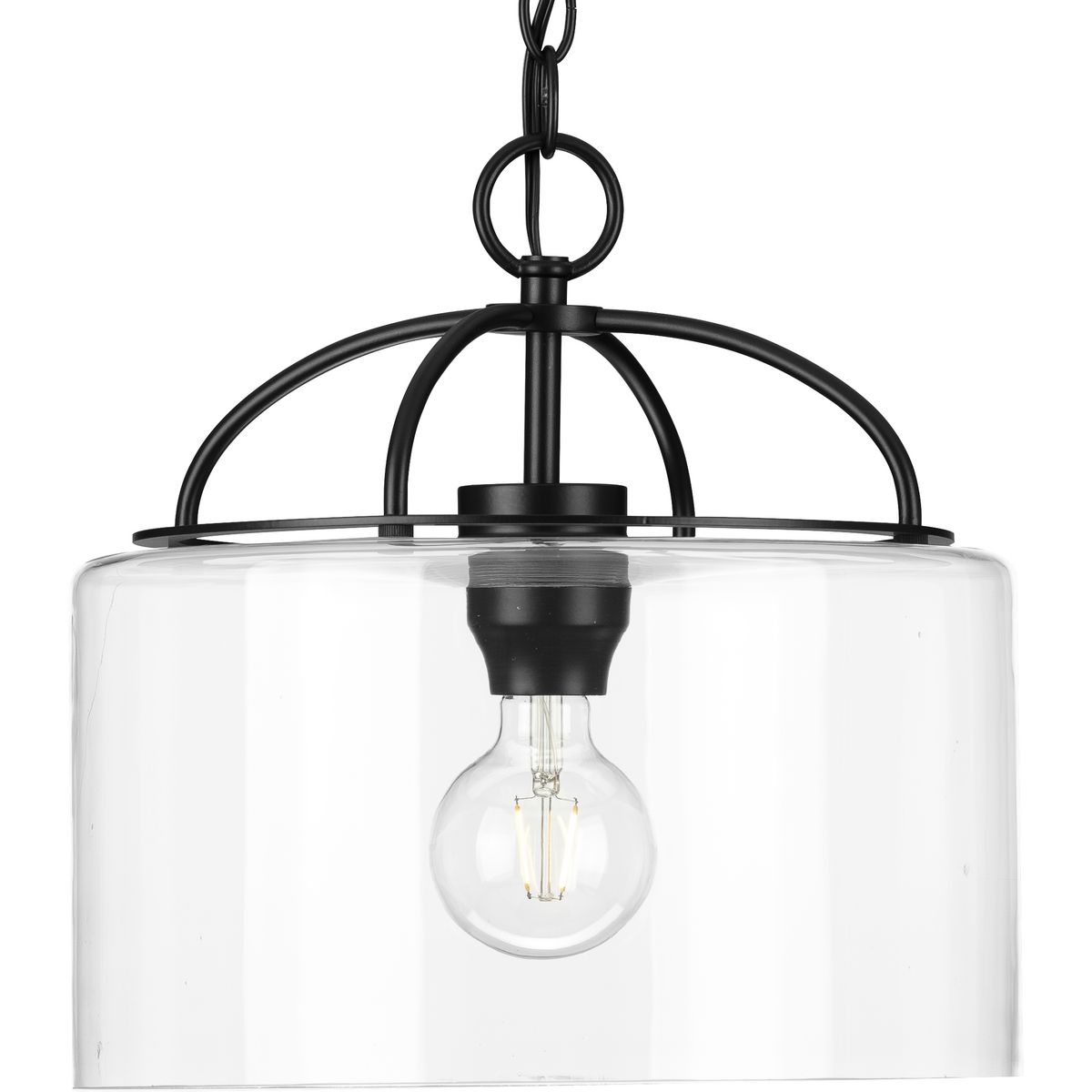 Progress Lighting Pendants Light - Leyden Collection One-Light Matte Black and Clear Glass Farmhouse Style Hanging Pendant Light - Model P500316-031